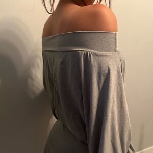 Grey off shoulder mini dress with long sleeves #minidress #offshoulder